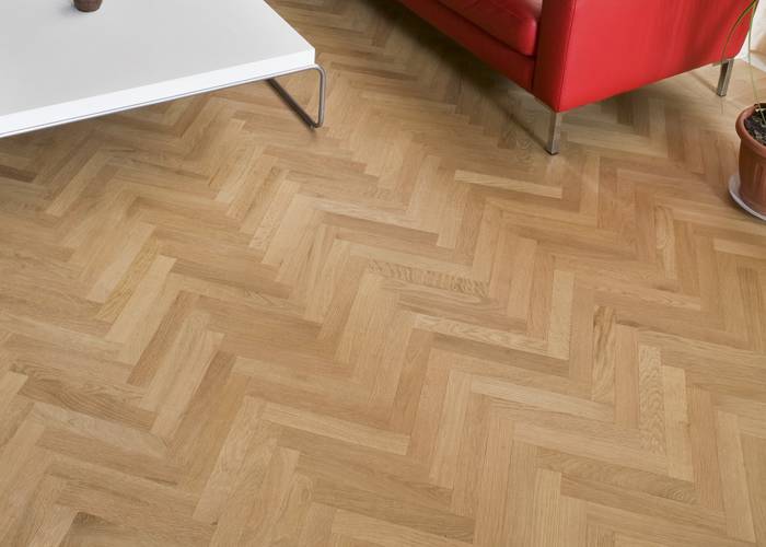 Parquet contrecollé Chêne Premier Bâton Rompu - 12 x 90 x 400 mm - brut