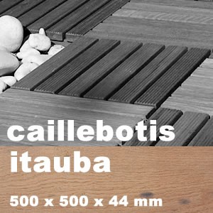 Dalle caillebotis en bois exotique Itauba - 500 x 500 x 38 mm - 7 lames 2 rainures